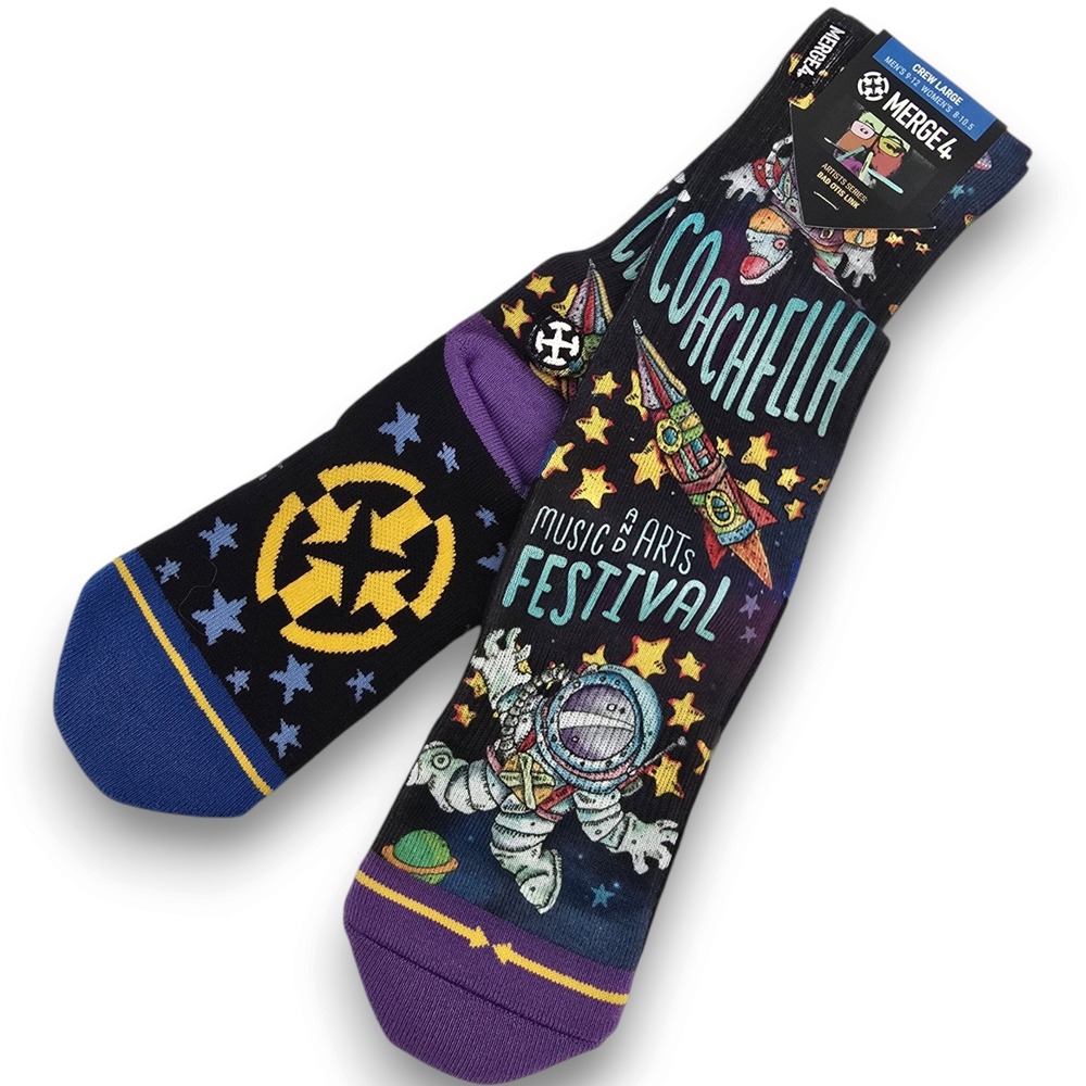 Merge4 Coachella Bad Otis Link Astronaut Crew Socks Mens 9-12 Womens 8-10.5 New